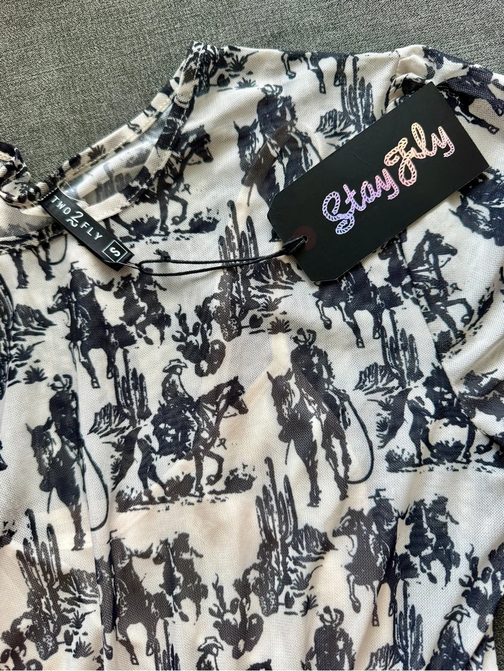2 Fly Co Cowboy Western Print Mesh Dress NWT - Picture 4 of 11